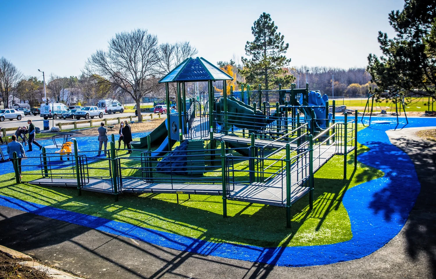 Outdoor recreation area with playground and sports fields